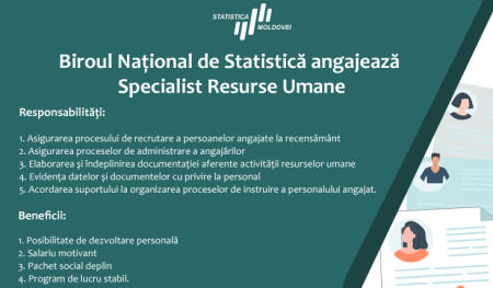 Biroul Național de Statistică angajează Specialist Resurse Umane